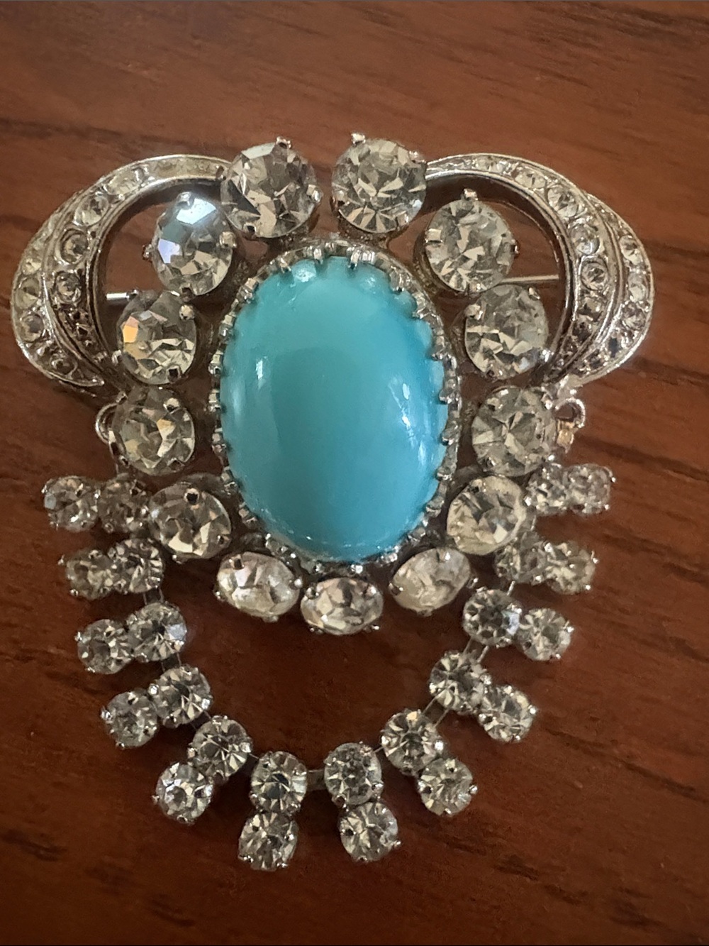 VTG - Turquoise Center Crystal Drop Brooch - Women Jewelry - Picture 2 of 4